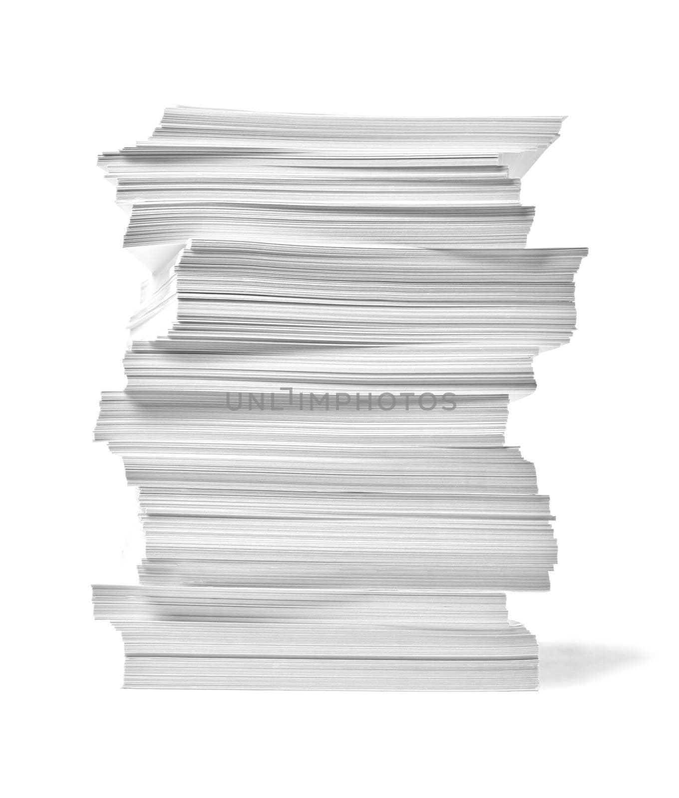 close up of a stack of paper on white background