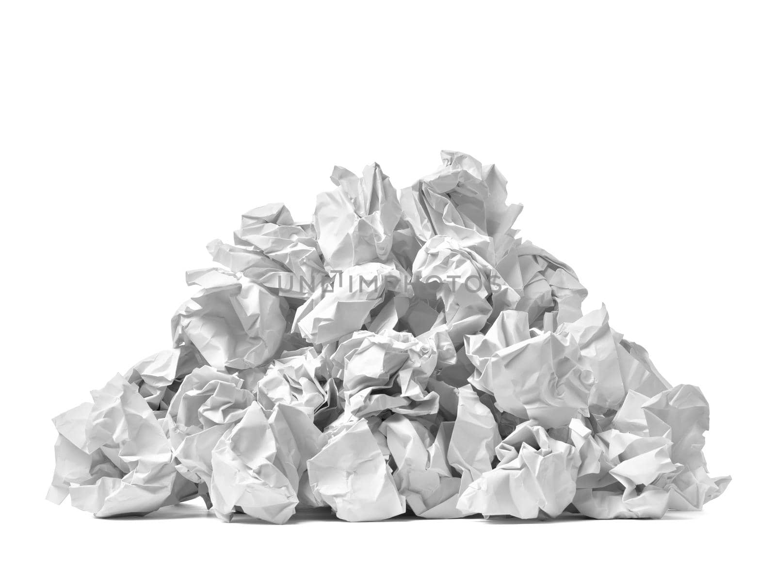 close up of a paper ball trash on white background