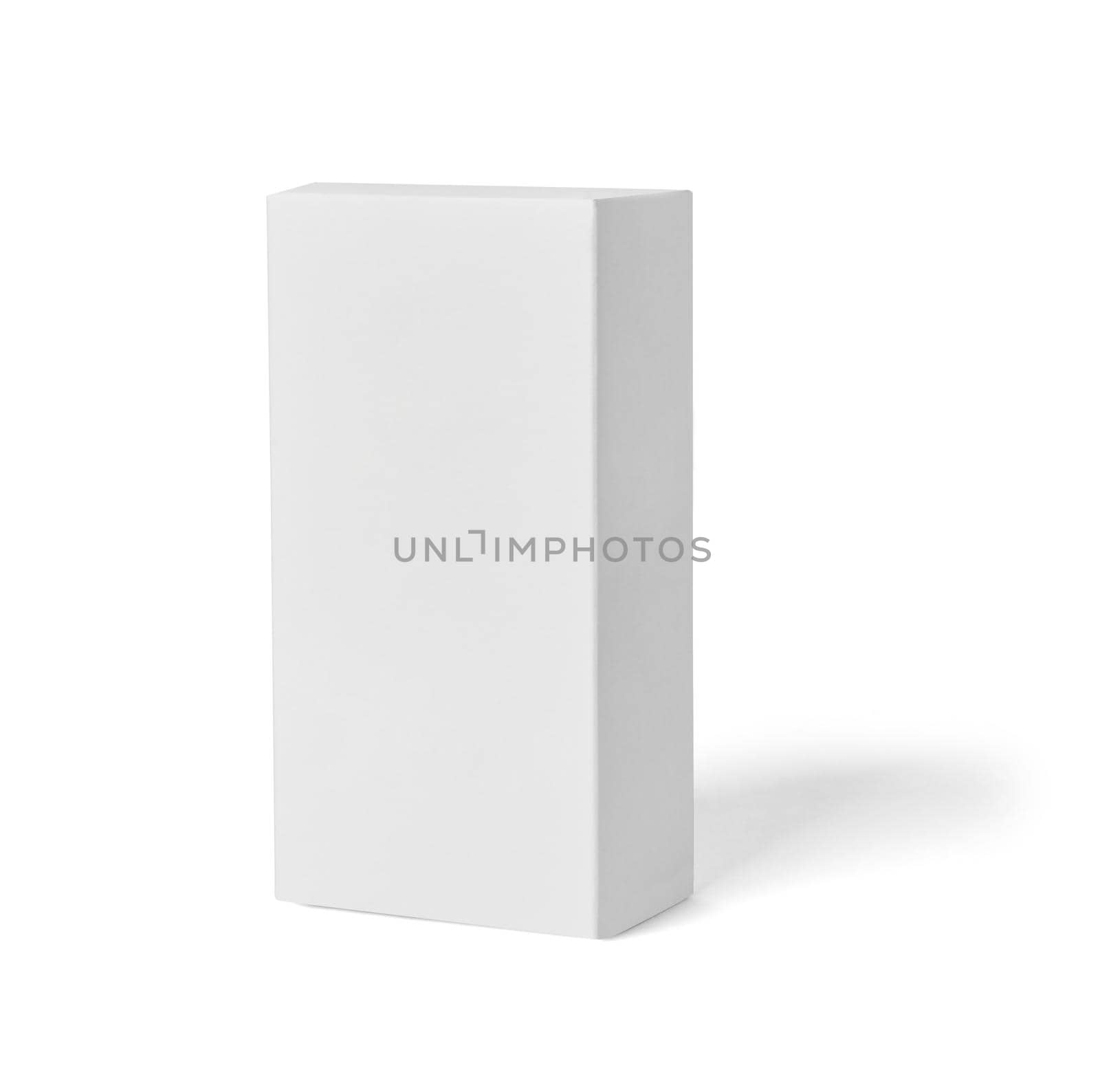 Close up of a white box mock up template on white background