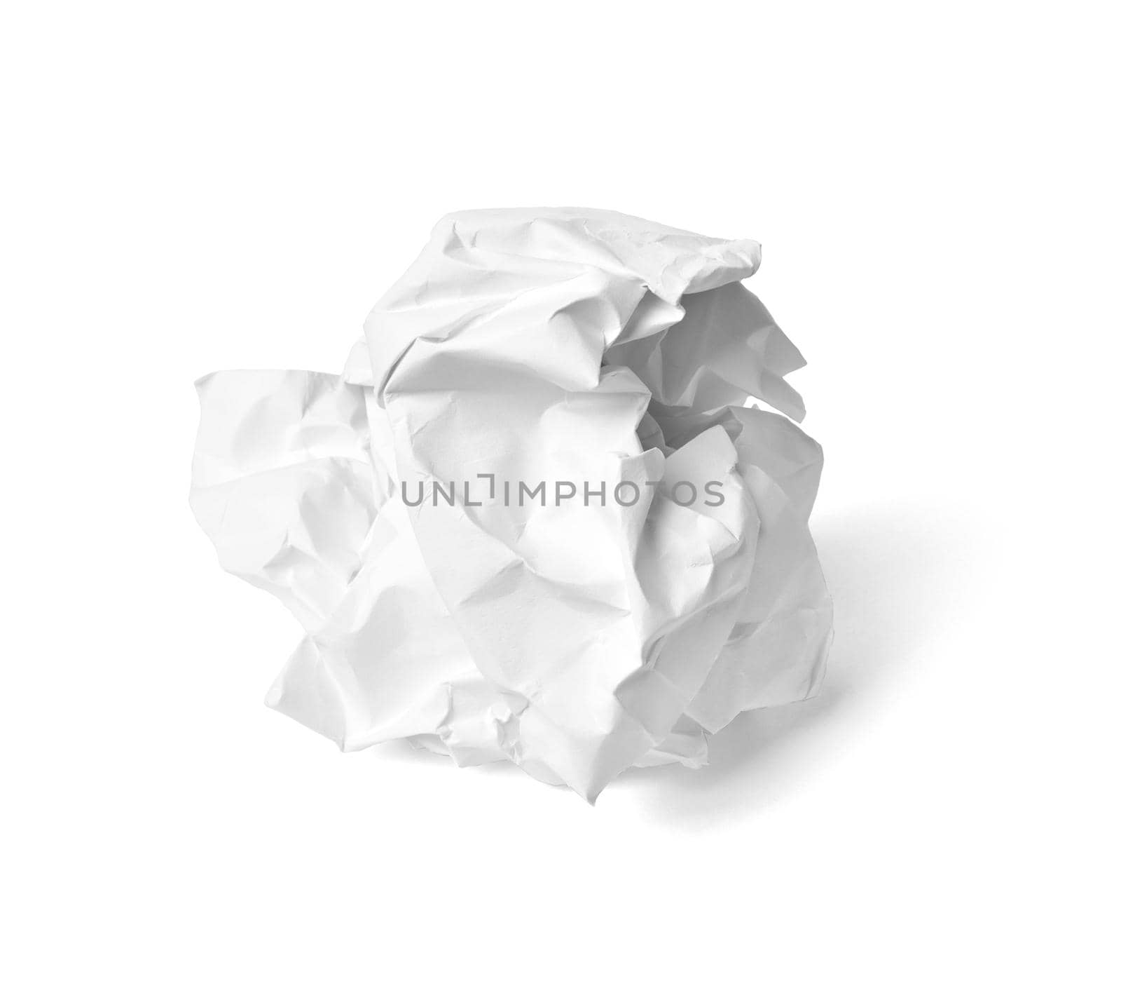 close up of a paper ball trash on white background