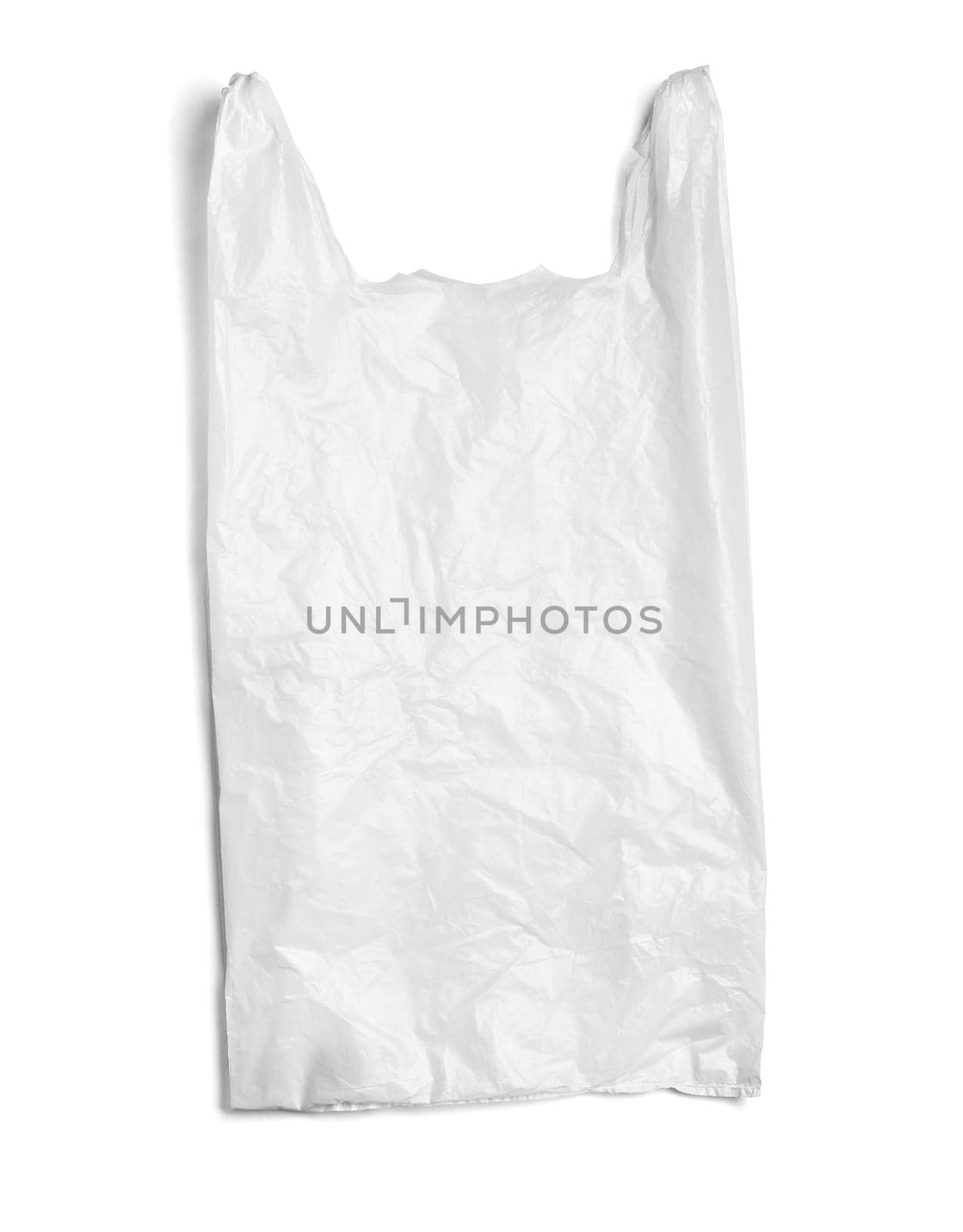 close up of a used white plastic bag on white background