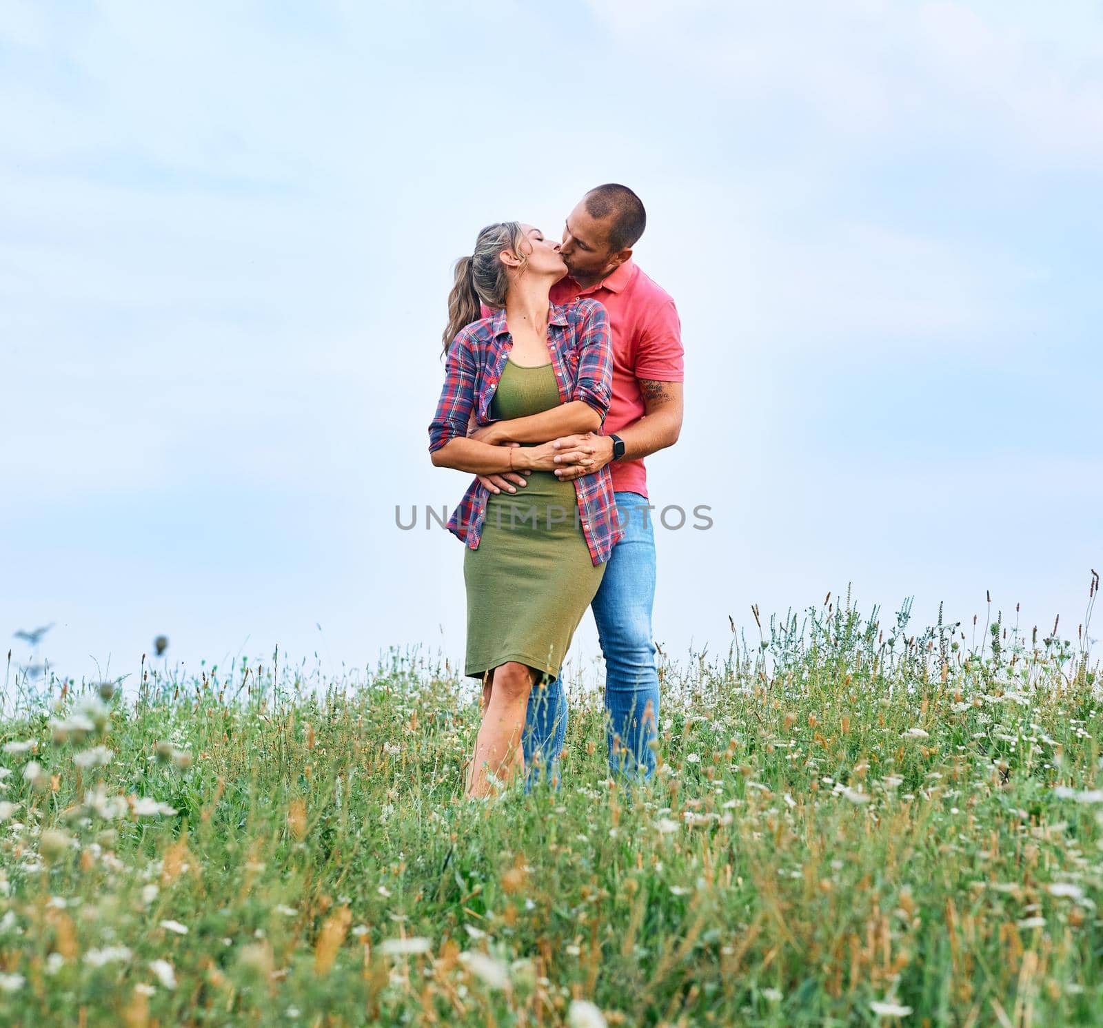 woman outdoor man couple lifestyle love nature happy summer together happiness kiss female male by Picsfive