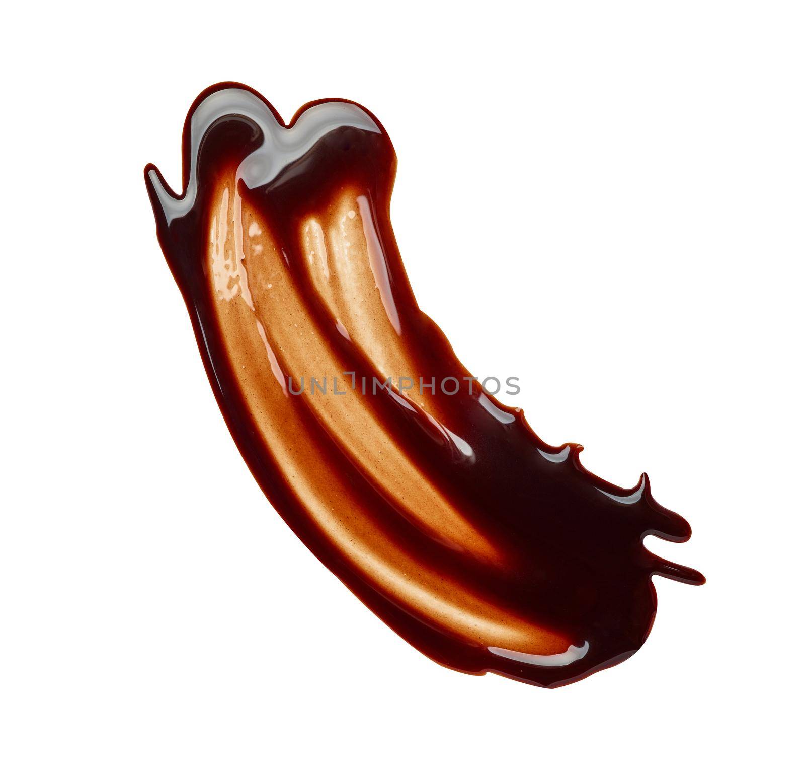 close up of a chocolate stain on white background