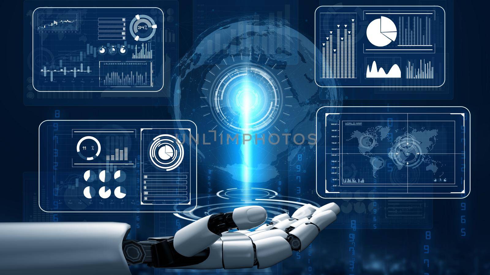 Futuristic robot artificial intelligence revolutionary AI technology concept by biancoblue