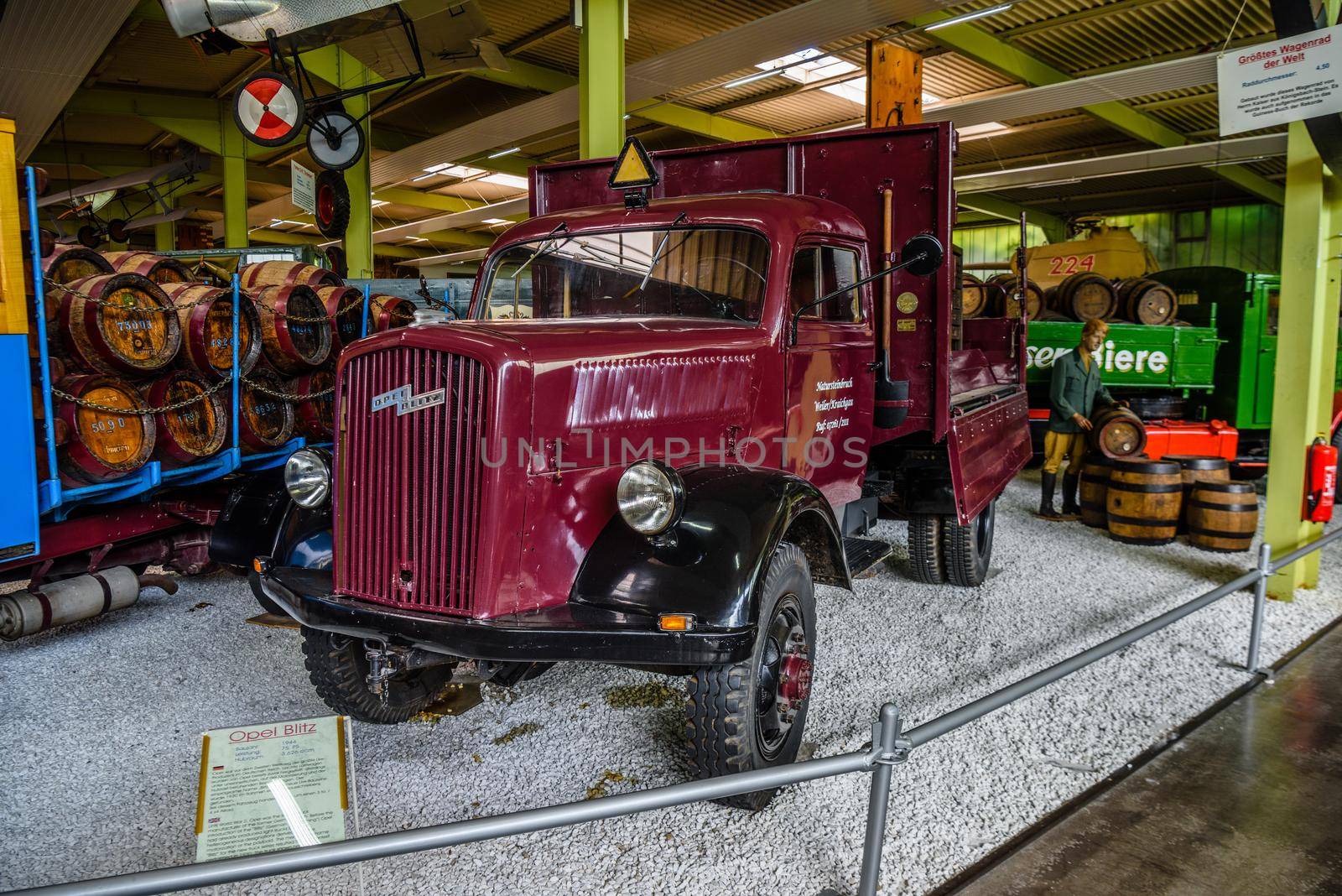 SINSHEIM, GERMANY - MAI 2022: red maroon truck Opel Blitz 1944 75ps WW2