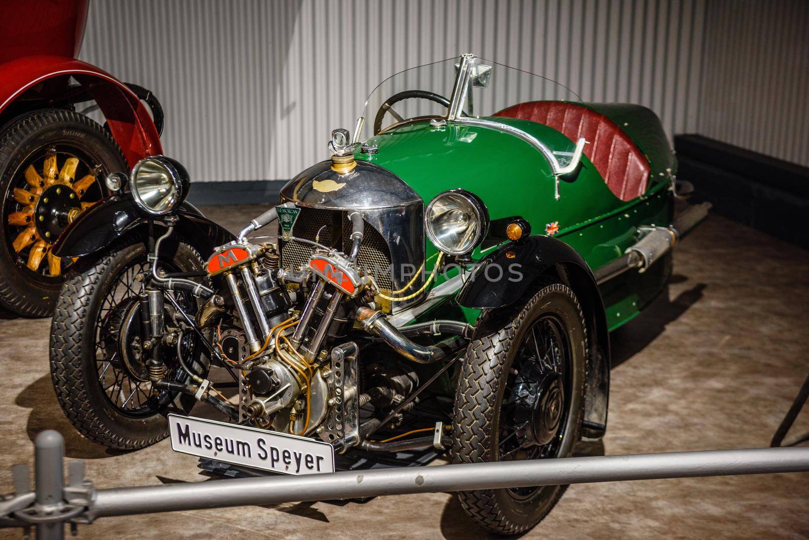 SINSHEIM, GERMANY - MAI 2022: green Morgan Threewheeler Super Sport 1935 40ps
