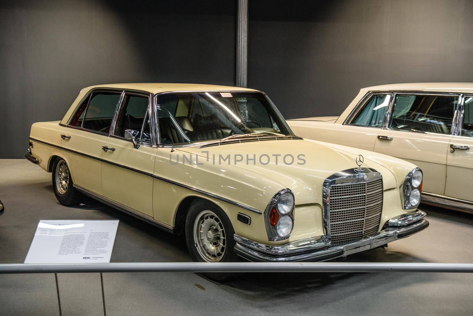 SINSHEIM, GERMANY - MAI 2022: white Mercedes Benz 300 SEL 6.3 1970 250ps