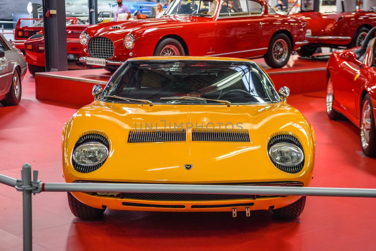 SINSHEIM, GERMANY - MAI 2022: yellow Lamborghini Miura P 400 S sports car by Eagle2308