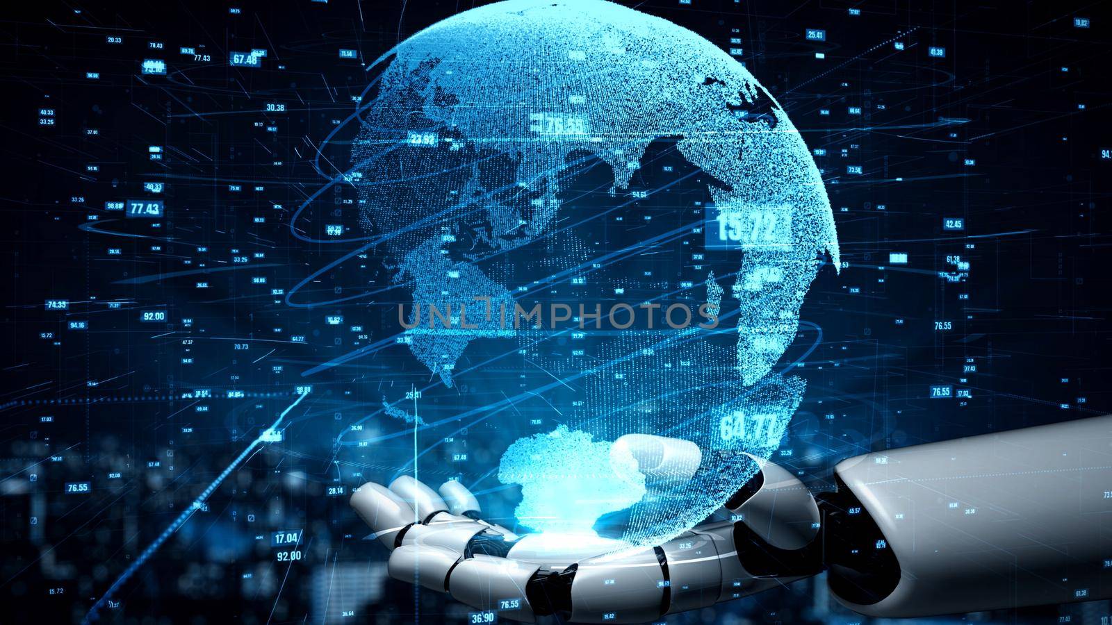 Futuristic robot artificial intelligence enlightening AI technology concept by biancoblue