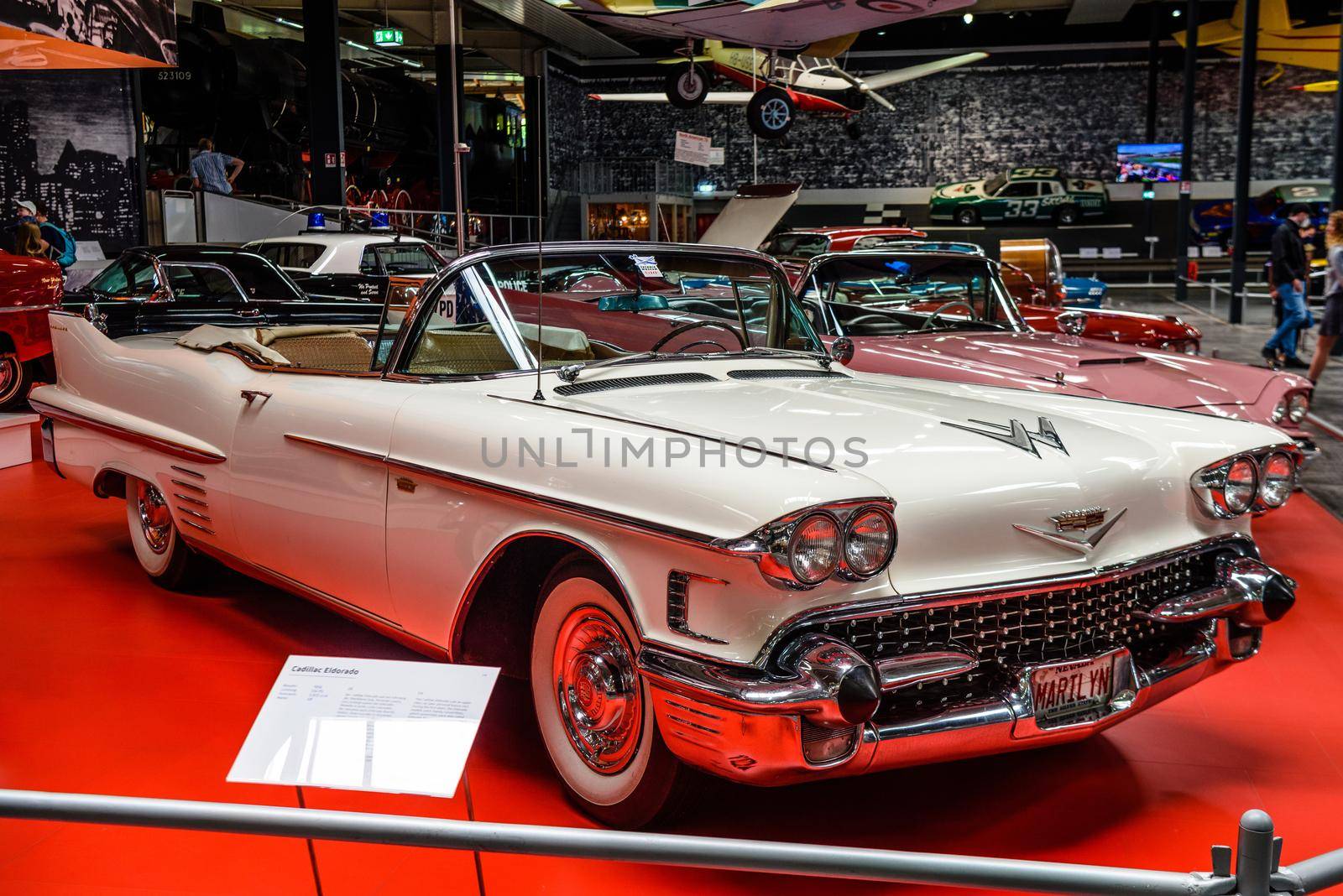 SINSHEIM, GERMANY - MAI 2022: white cabrio Cadillac Eldorado 3rd generation 1958 314ps