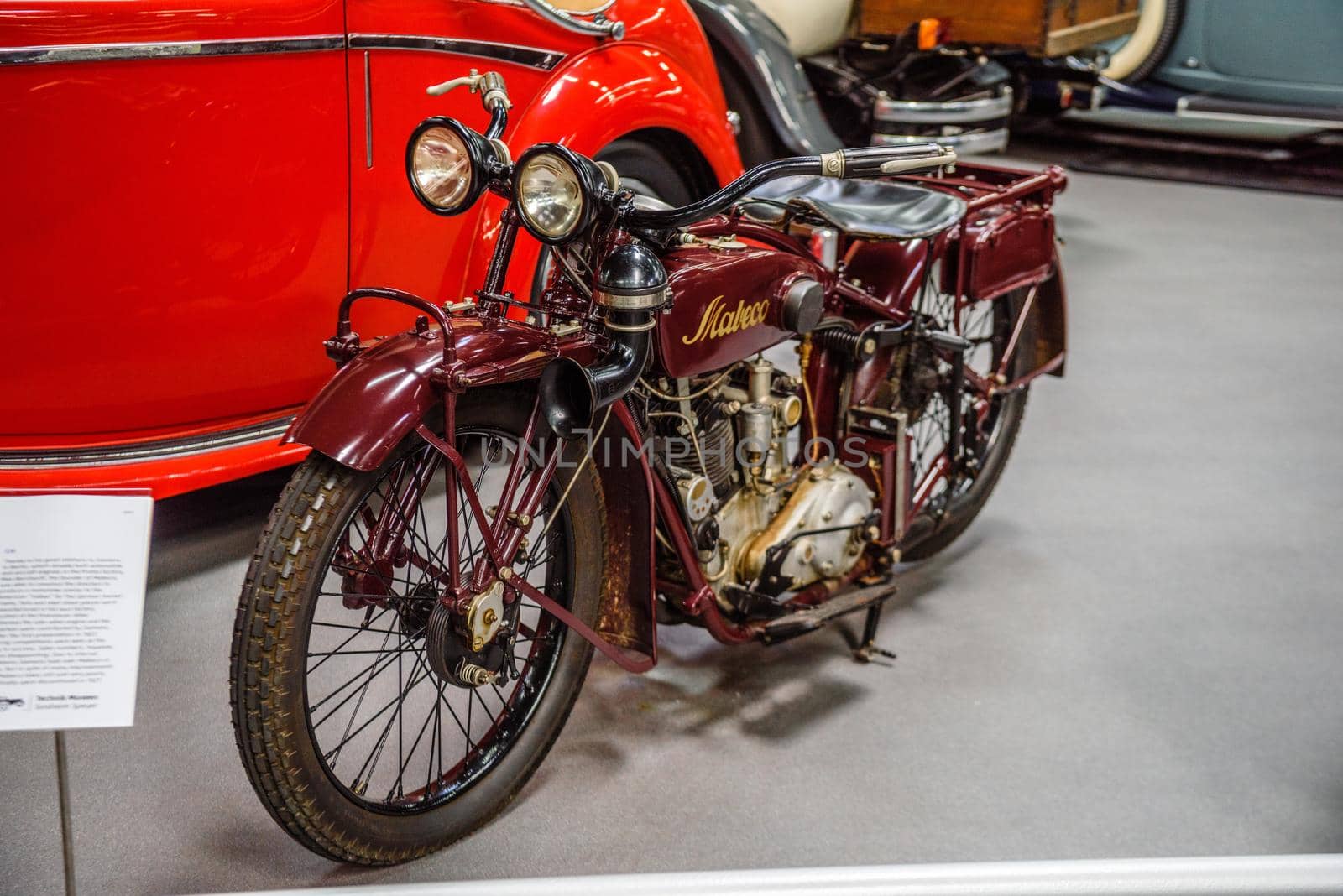 SINSHEIM, GERMANY - MAI 2022: dark red maroon motorbike motorcycle Mabeco 750 1926 by Eagle2308