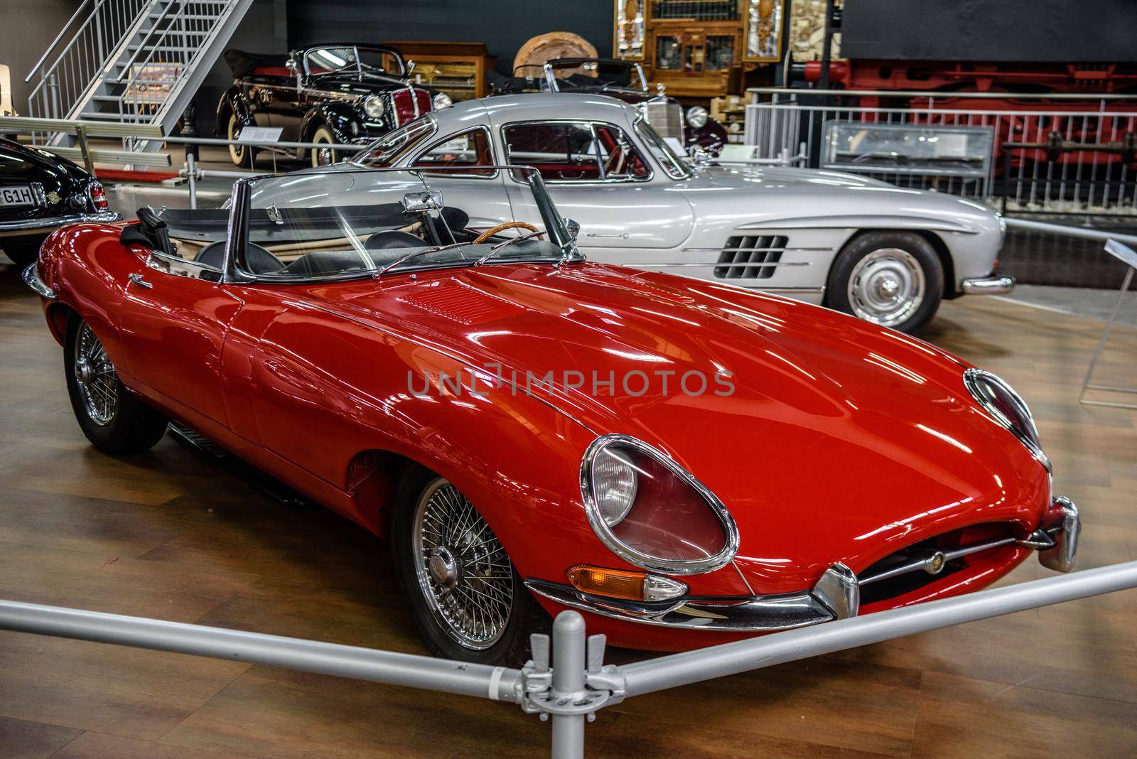 SINSHEIM, GERMANY - MAI 2022: red Jaguar E-Type cabrio 1963 270ps