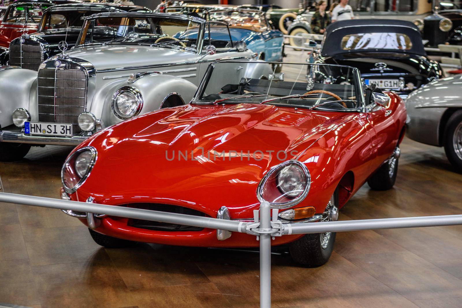 SINSHEIM, GERMANY - MAI 2022: red Jaguar E-Type cabrio 1963 270ps