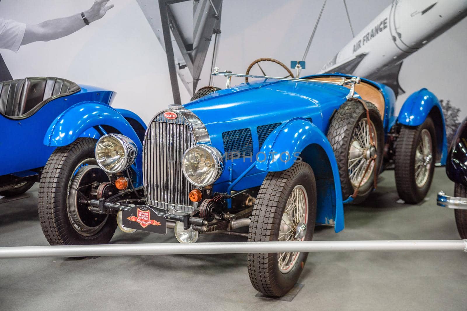 SINSHEIM, GERMANY - MAI 2022: blue Bugatti Type 57 cabrio 1938 135ps
