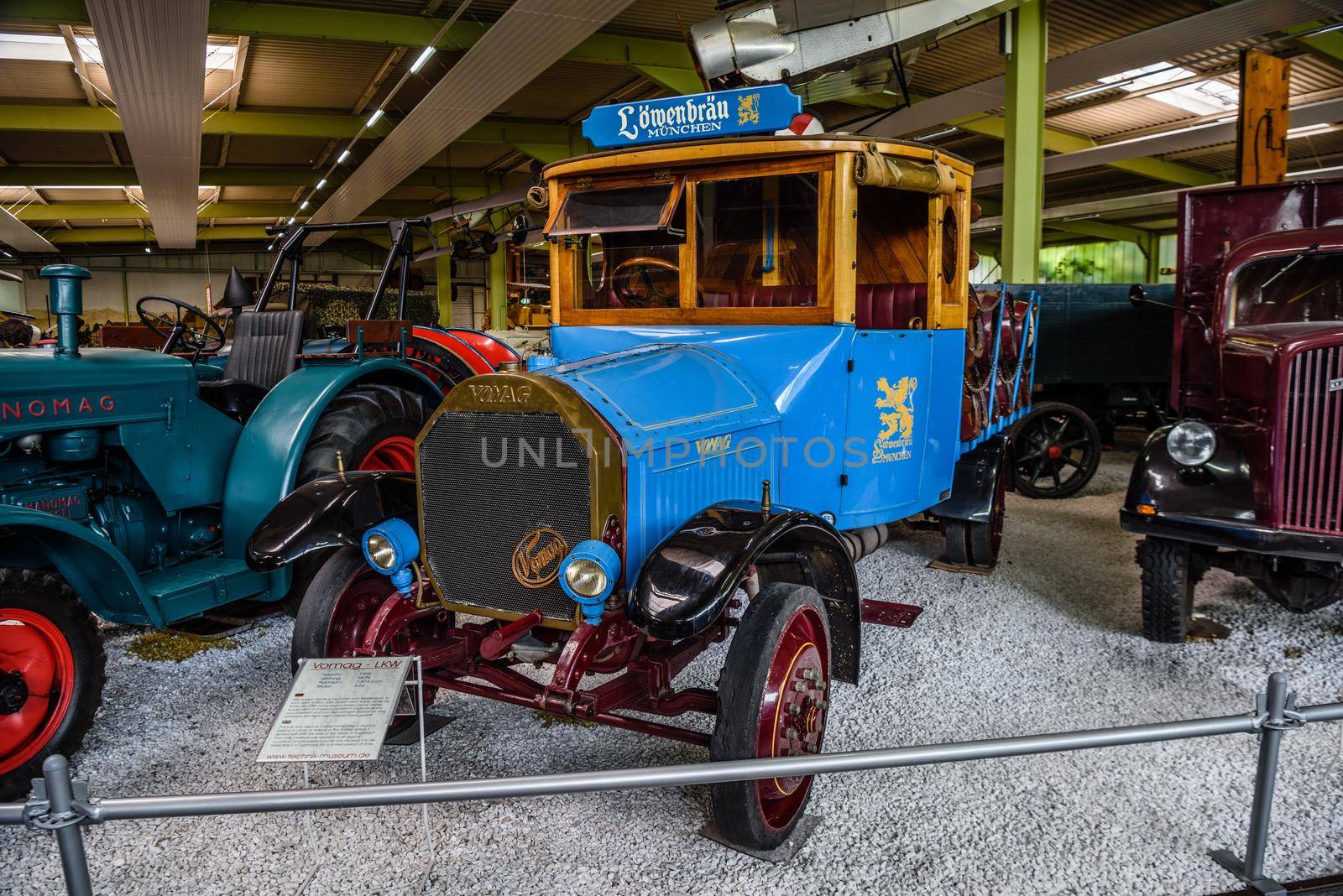 SINSHEIM, GERMANY - MAI 2022: blue beer transporter truck Vomag 1928 58ps