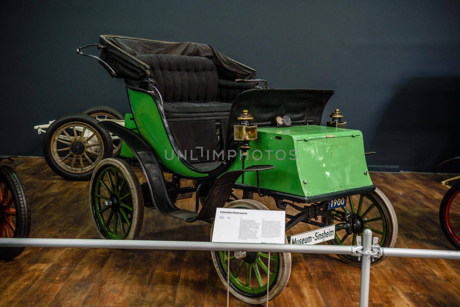 SINSHEIM, GERMANY - MAI 2022: green Columbia Electric car 1900 3ps