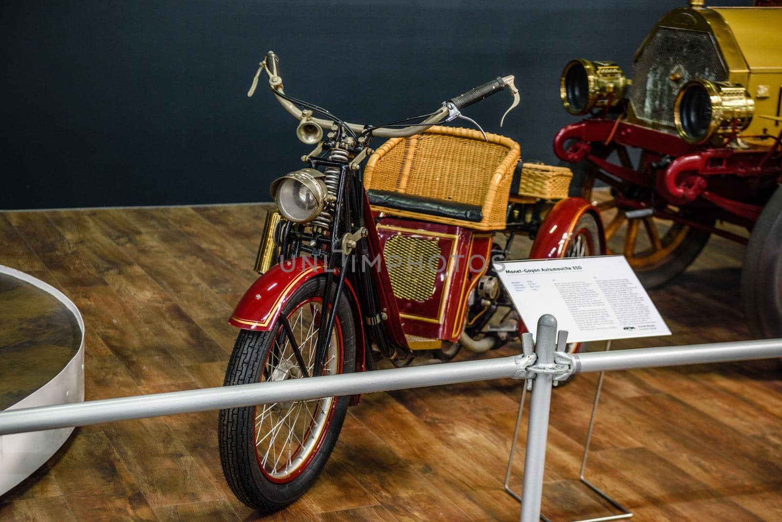 SINSHEIM, GERMANY - MAI 2022: red motorbike motorcycle Monet-Goyon Automouche 350 1919 3,5ps