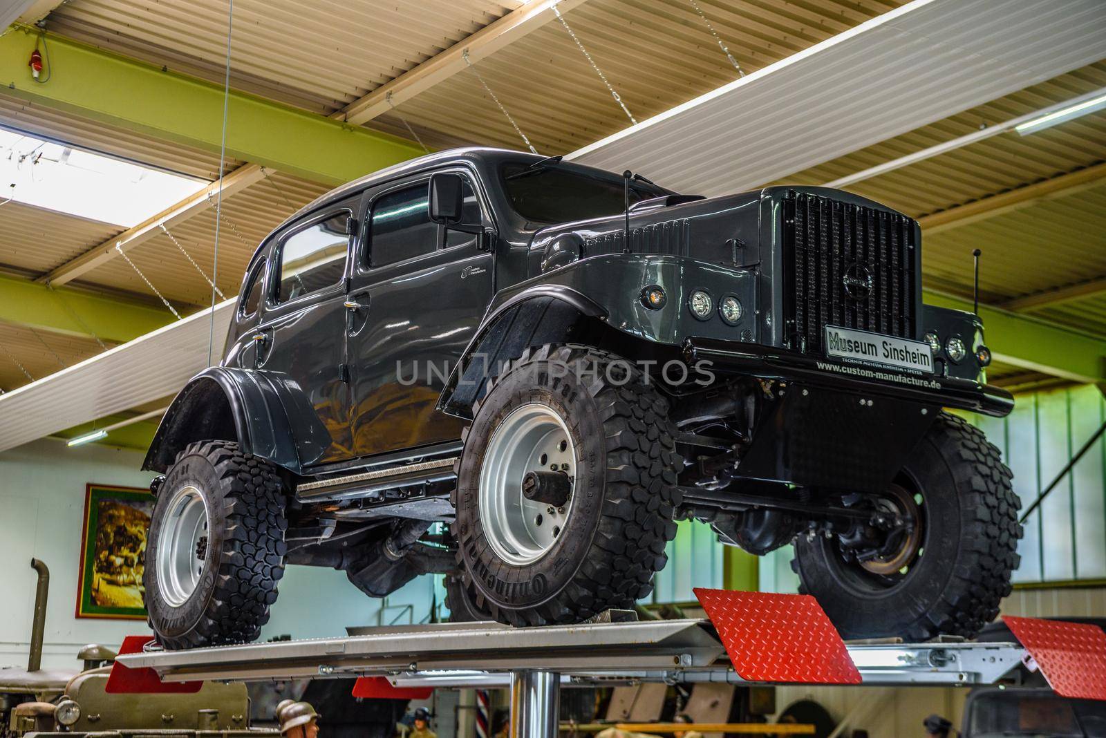 SINSHEIM, GERMANY - MAI 2022: dark gray military truck Volvo TP 21 Special Conversion by Eagle2308