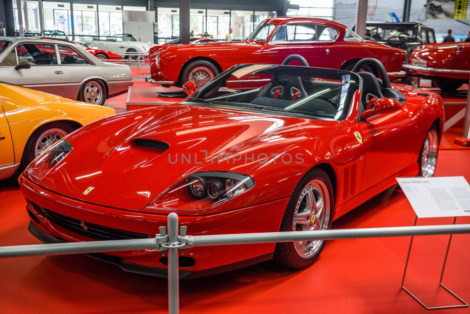 SINSHEIM, GERMANY - MAI 2022: red Ferrari 575 M Maranello sports car 2002 515ps