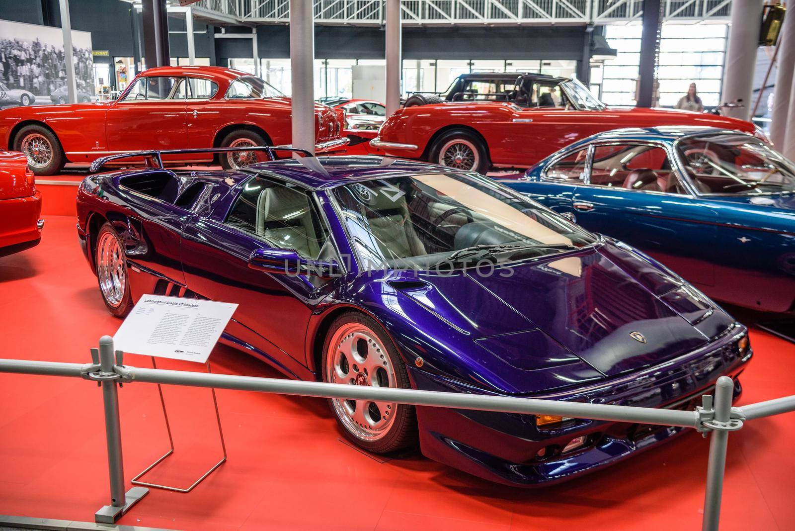 SINSHEIM, GERMANY - MAI 2022: violet purple Lamborghini Diablo VT Roadster by Eagle2308
