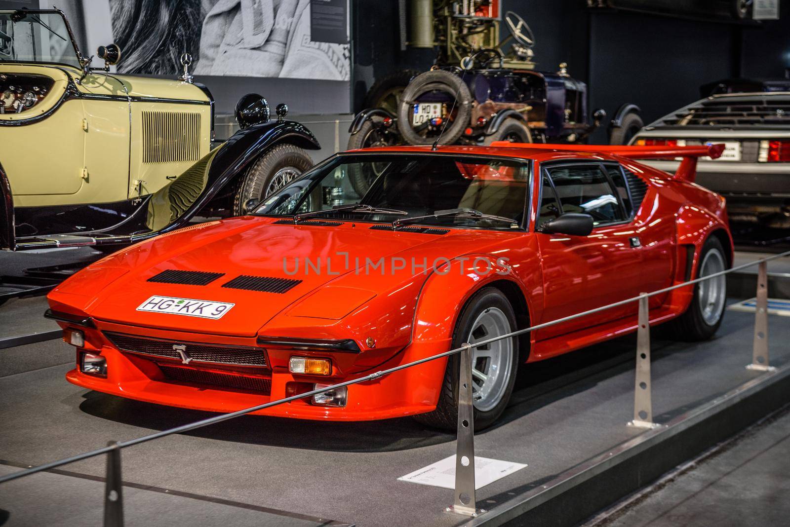 SINSHEIM, GERMANY - MAI 2022: red De Tomaso Pantera GTS 1984 300ps racing car