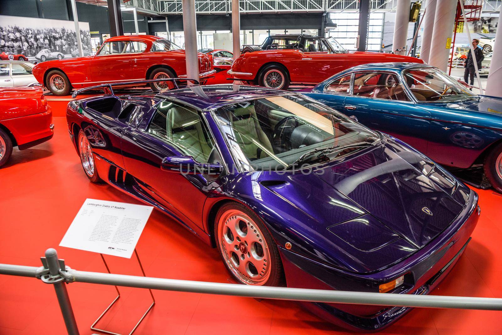 SINSHEIM, GERMANY - MAI 2022: violet purple Lamborghini Diablo VT Roadster by Eagle2308