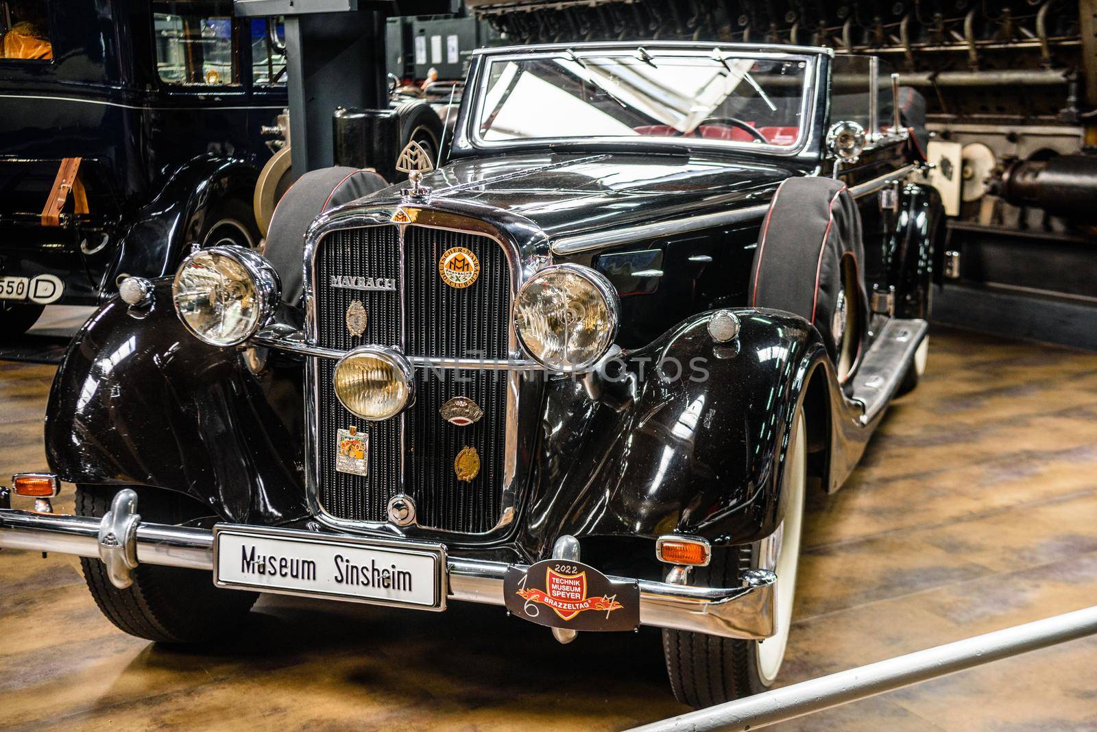 SINSHEIM, GERMANY - MAI 2022: black Maybach SW 38 1937 cabrio by Eagle2308