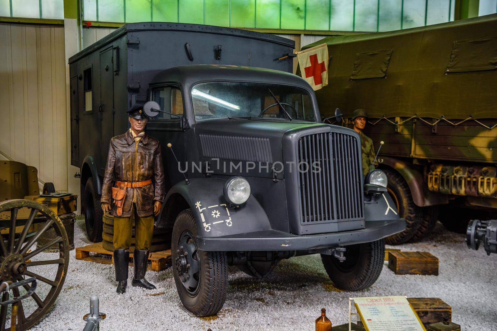 SINSHEIM, GERMANY - MAI 2022: gray medical truck Opel Blitz 1944 68ps WW2 3rd reich nazi Germany