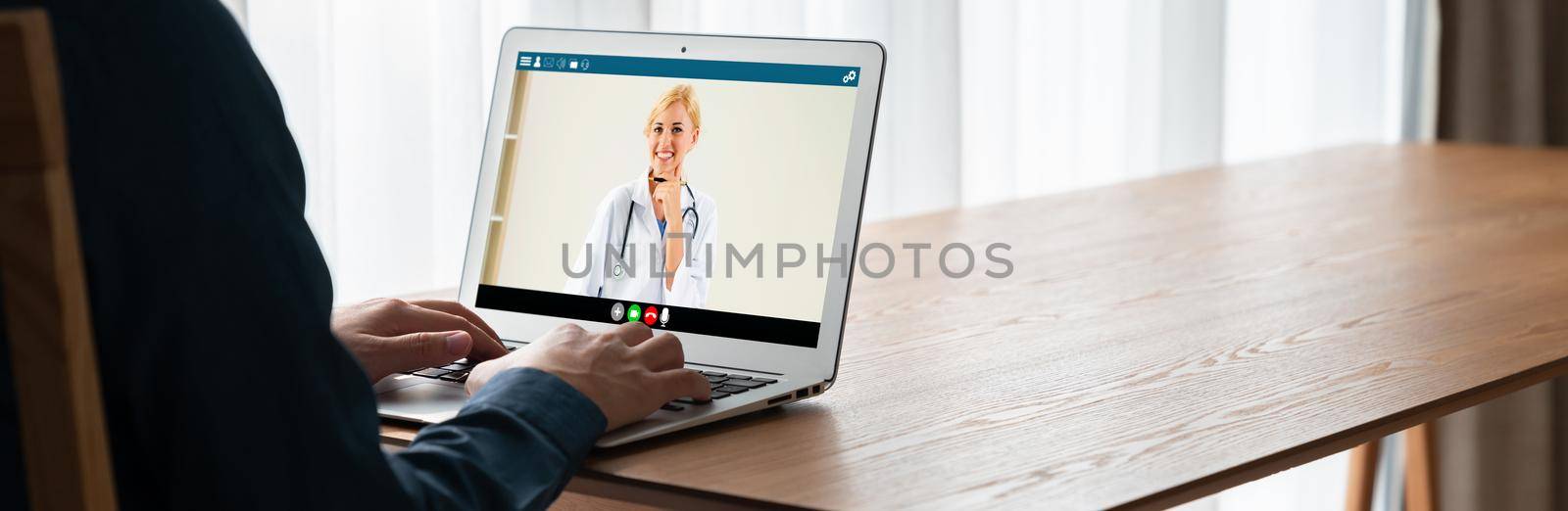 Doctor video call online by modish telemedicine software application for virtual meeting with patient