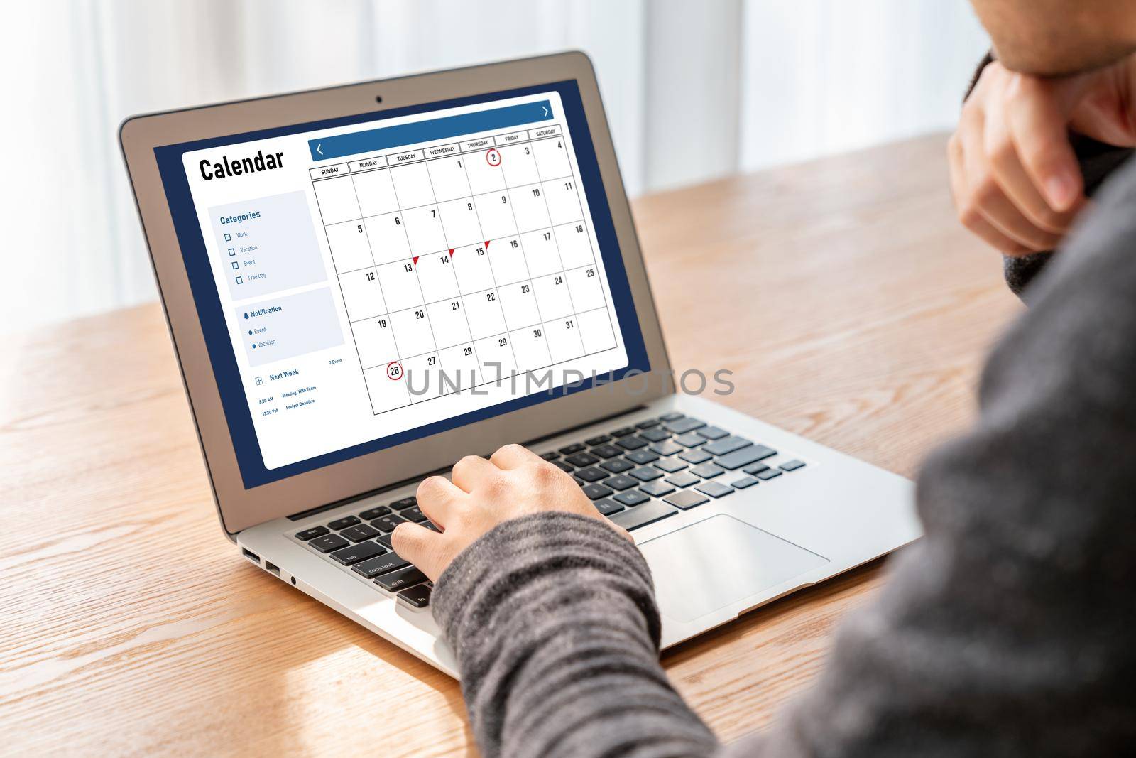 Calendar on computer software application for modish schedule planning for personal organizer and online business