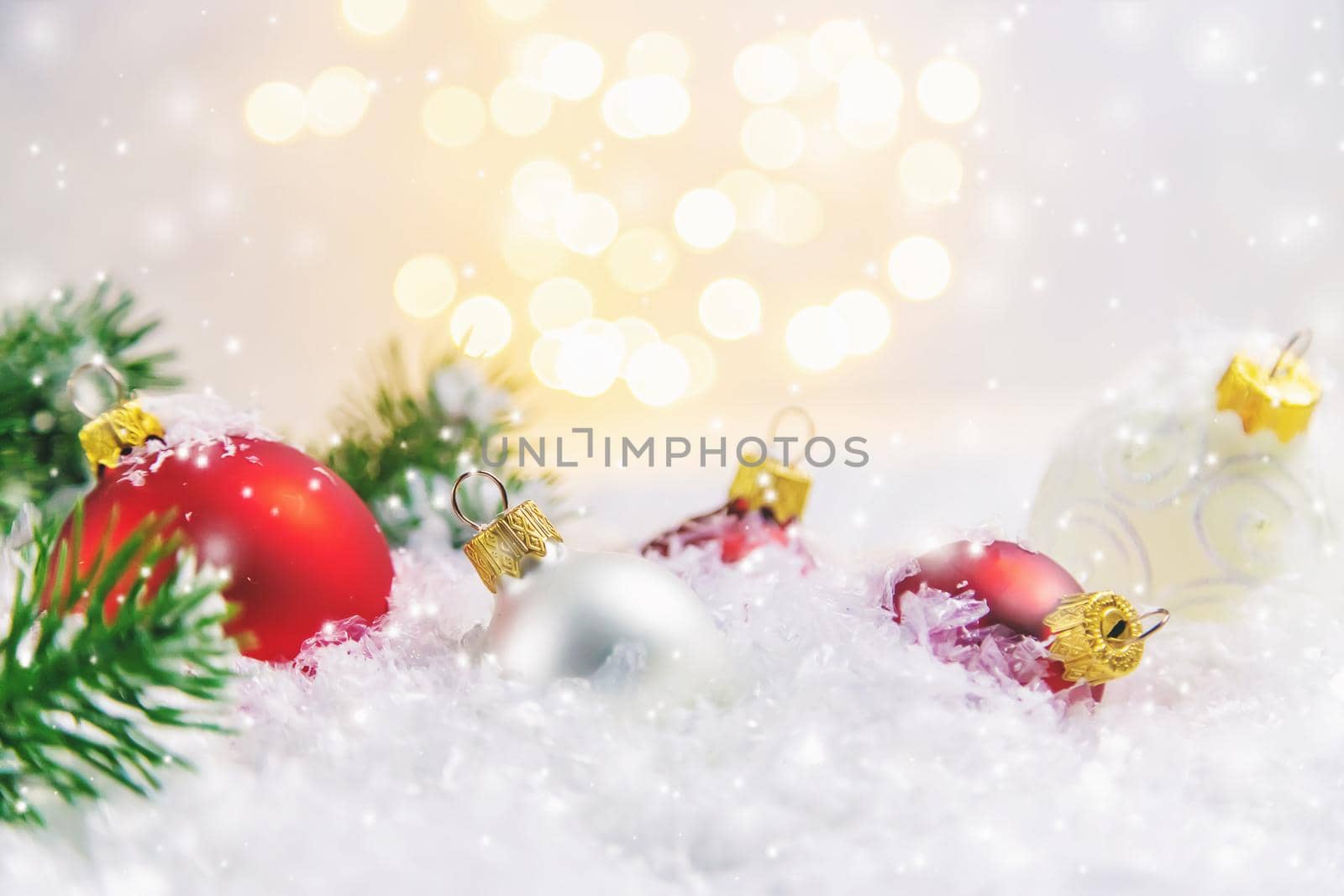 Christmas background and beautiful decor. New Year. Selective focus. Holiday.