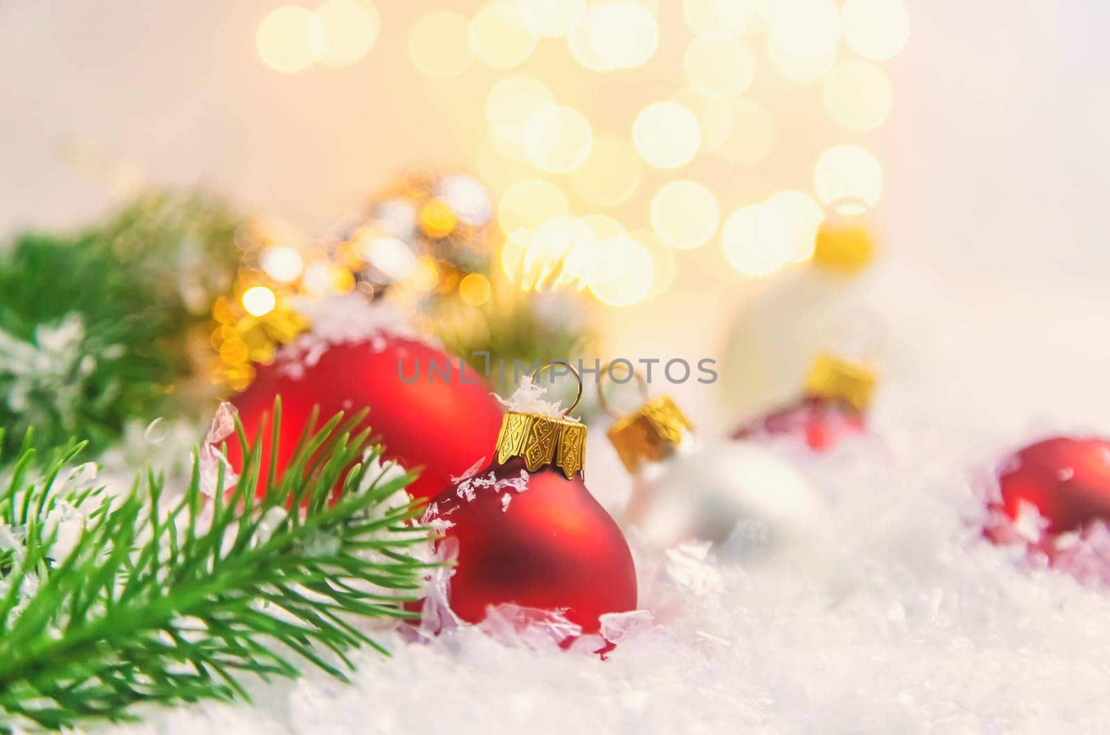 Christmas background and beautiful decor. New Year. Selective focus. Holiday.