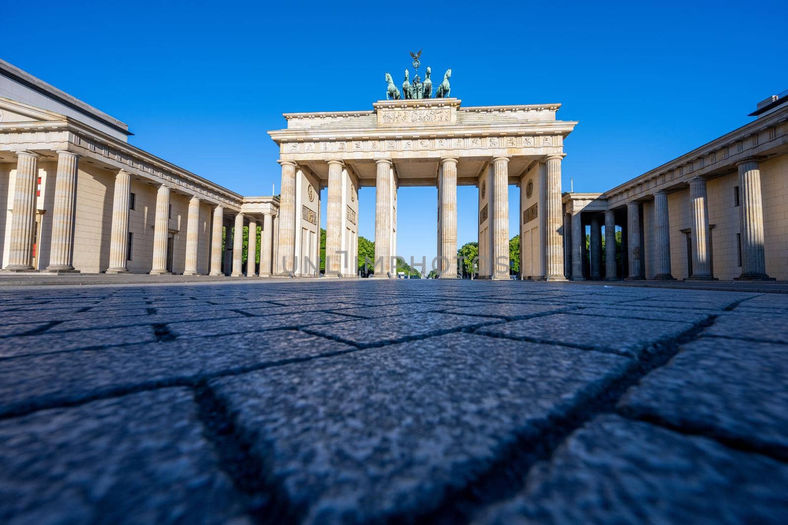Low angle view of the famous Brandenburg Gate in Berlin