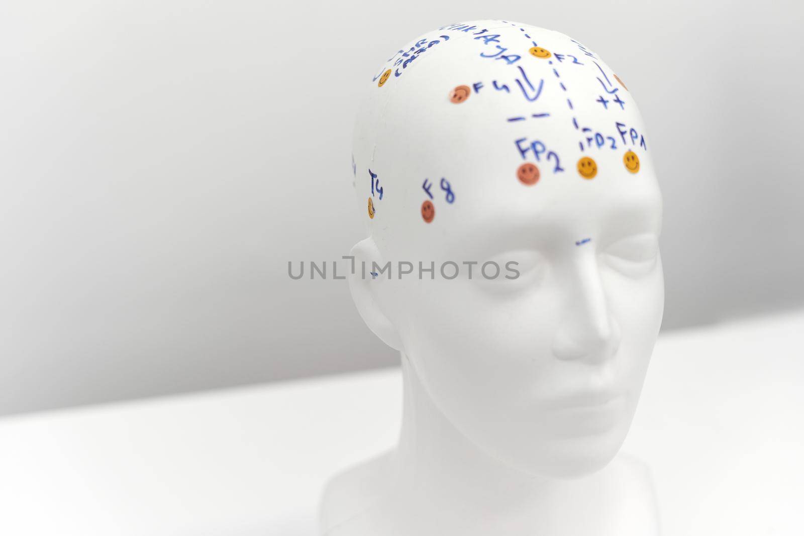 Mould of a human head used to monitor a patient during biofeedback therapy