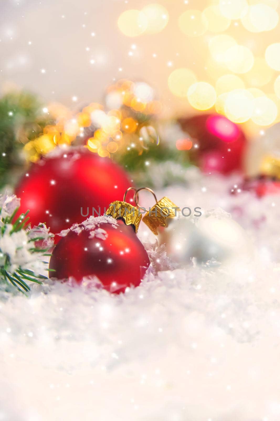 Christmas background and beautiful decor. New Year. Selective focus. by yanadjana