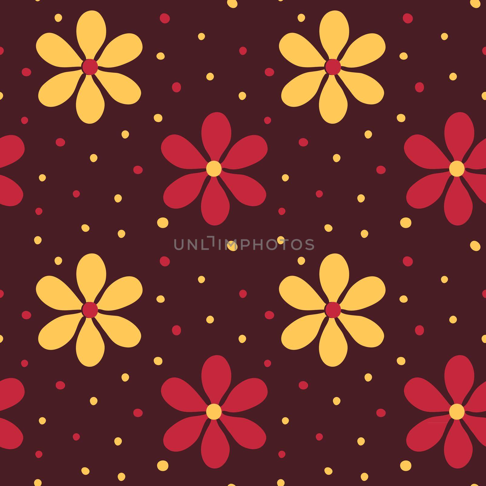 Groovy Retro 70s Flowers and Dots Background by apollocat