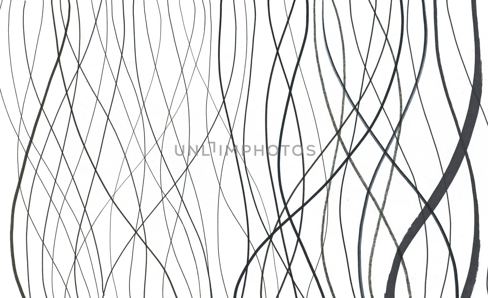 Abstract Marker Hand Drawn Background Texture. Background Illustration Wavy Lines in Doodle Style Hand Drawn Sketch Art. Black Waves on White background.
