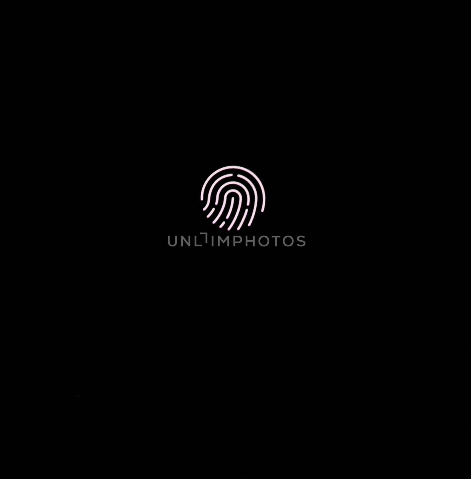 Fingerprint on black background. Identification of person. Unlock smartphone