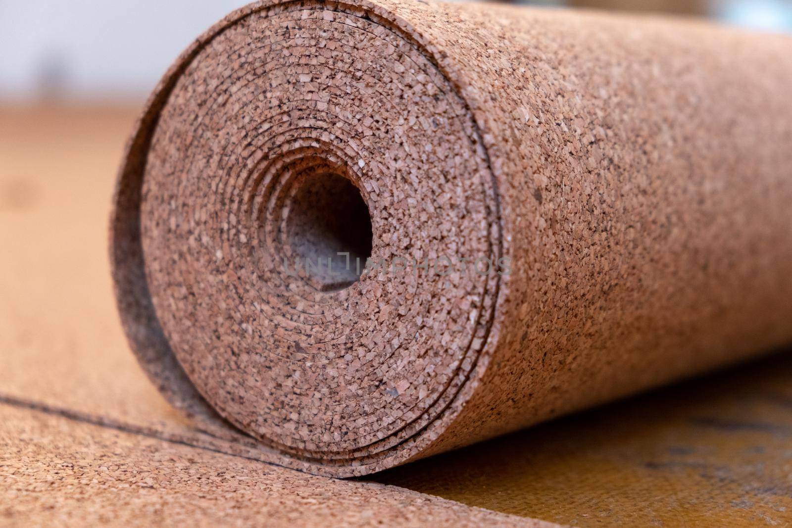 roll of wood cork. closeup roll of wooden cork . renovation