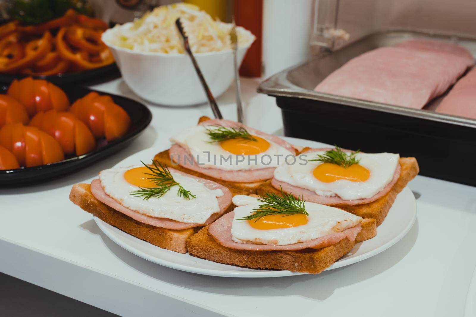 Hotel breakfast with eggs sandwich by Ilianesolenyi