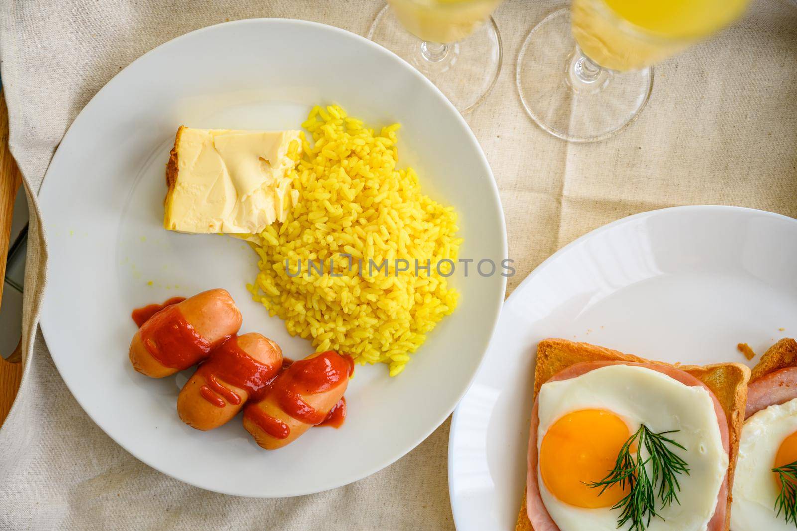 Breakfast sausage set with fried egg set