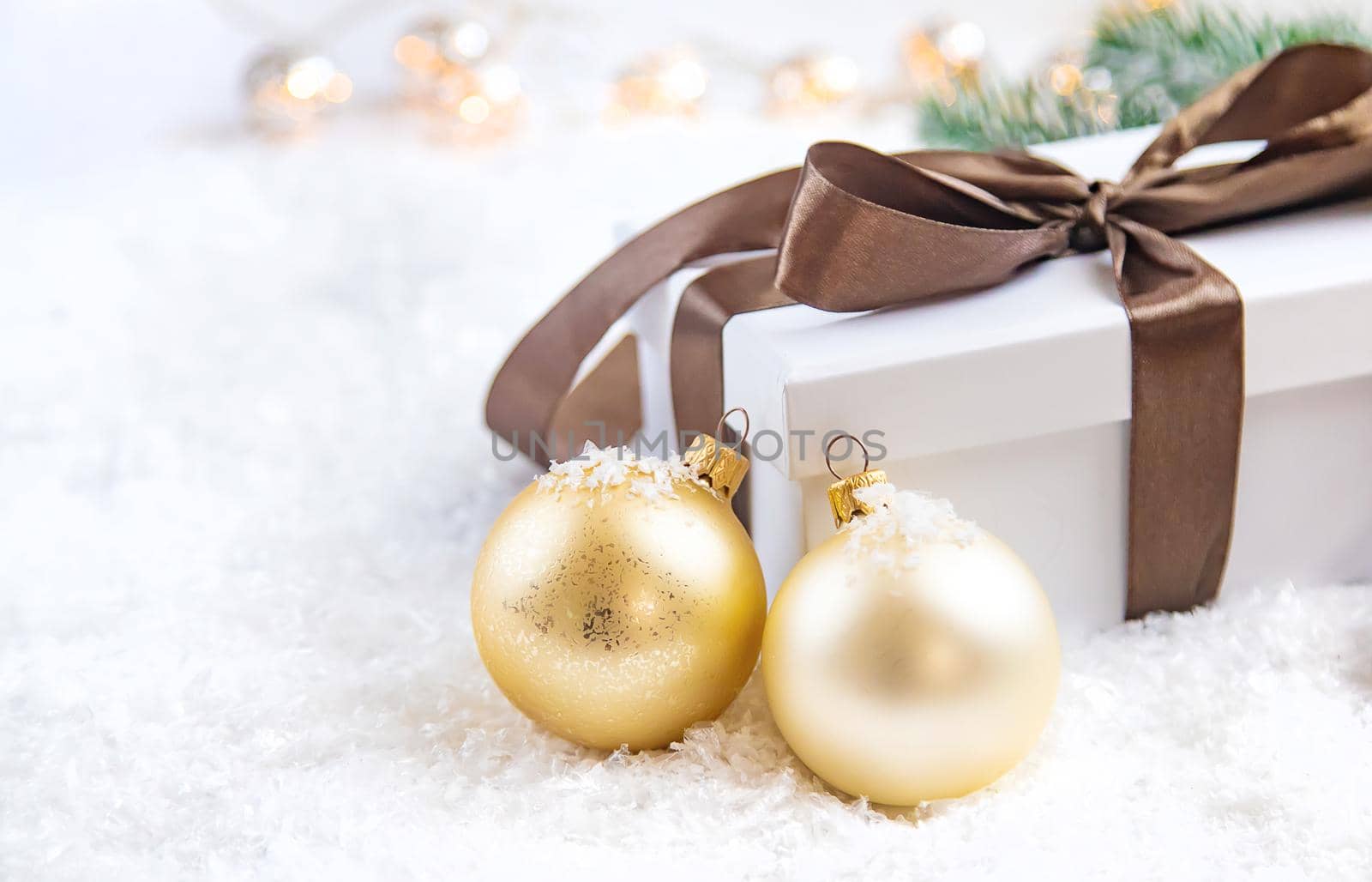 Christmas background and beautiful decor. New Year. Selective focus. Holiday.