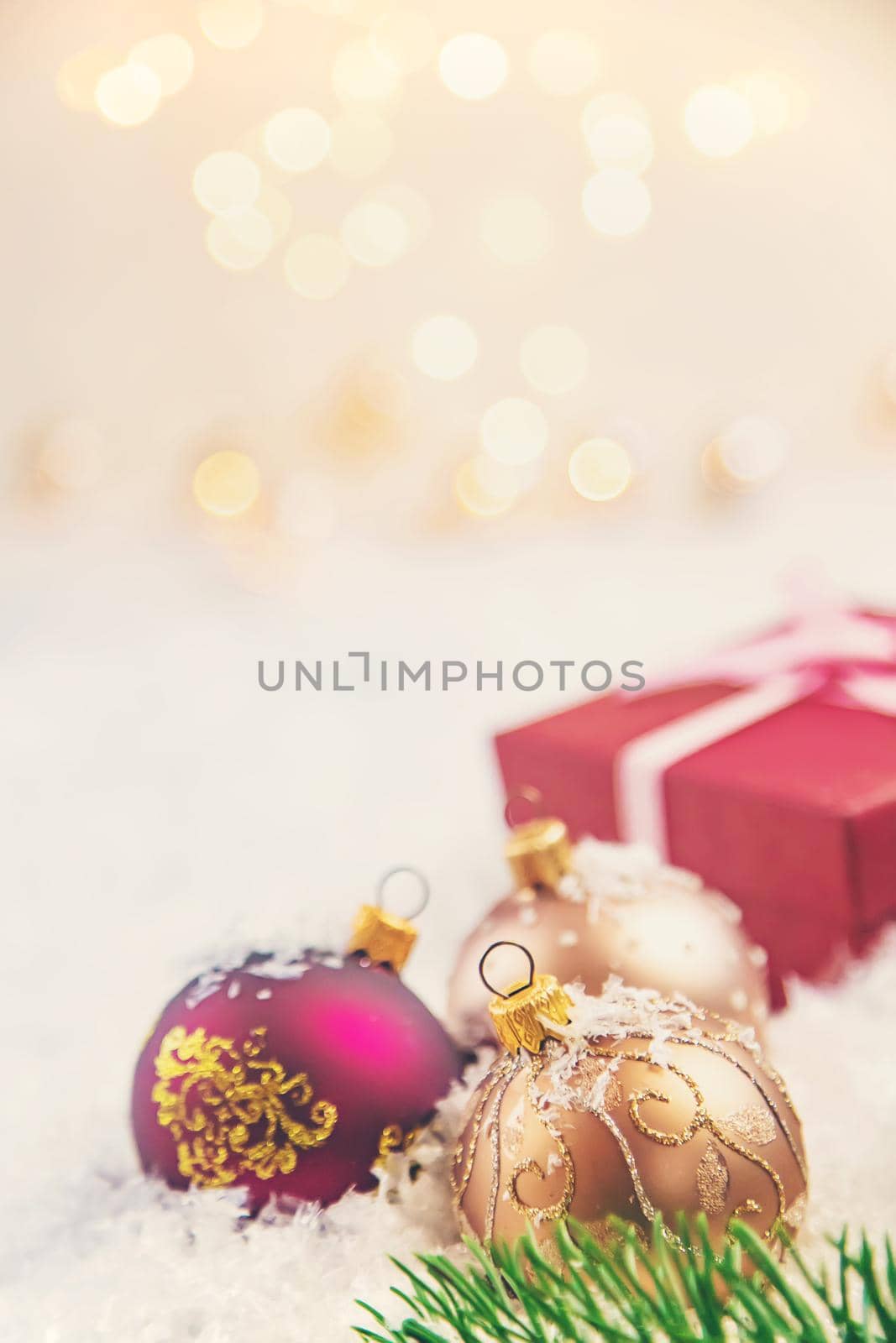 Christmas background and beautiful decor. New Year. Selective focus. by yanadjana