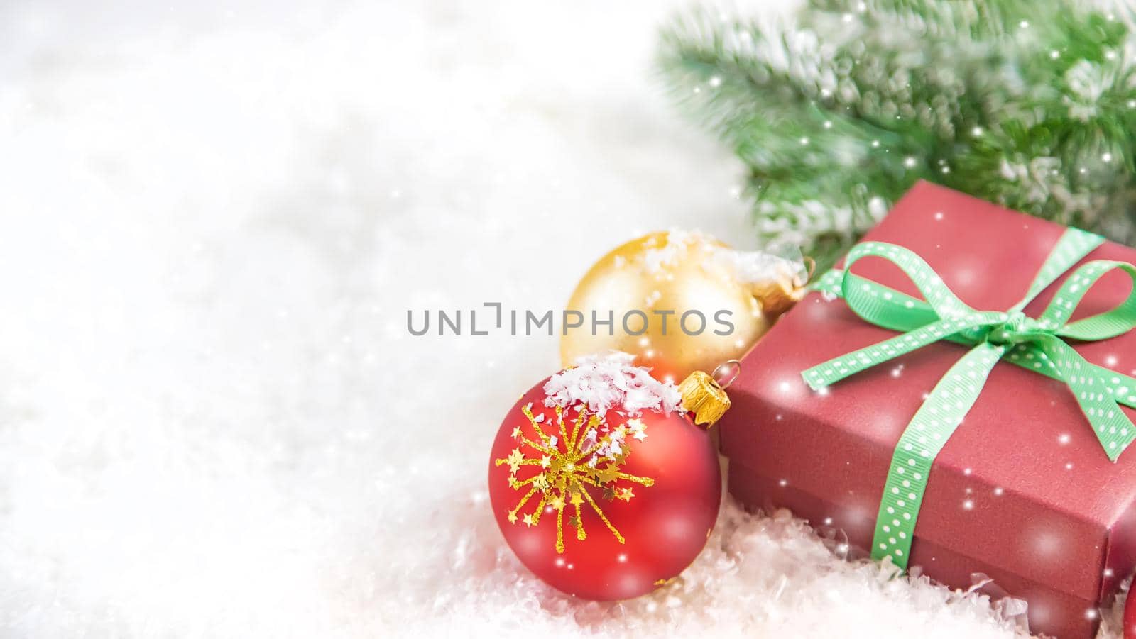 Christmas background and beautiful decor. New Year. Selective focus. Holiday.