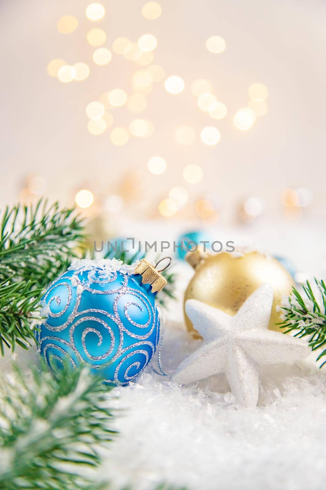 Christmas background and beautiful decor. New Year. Selective focus. Holiday.