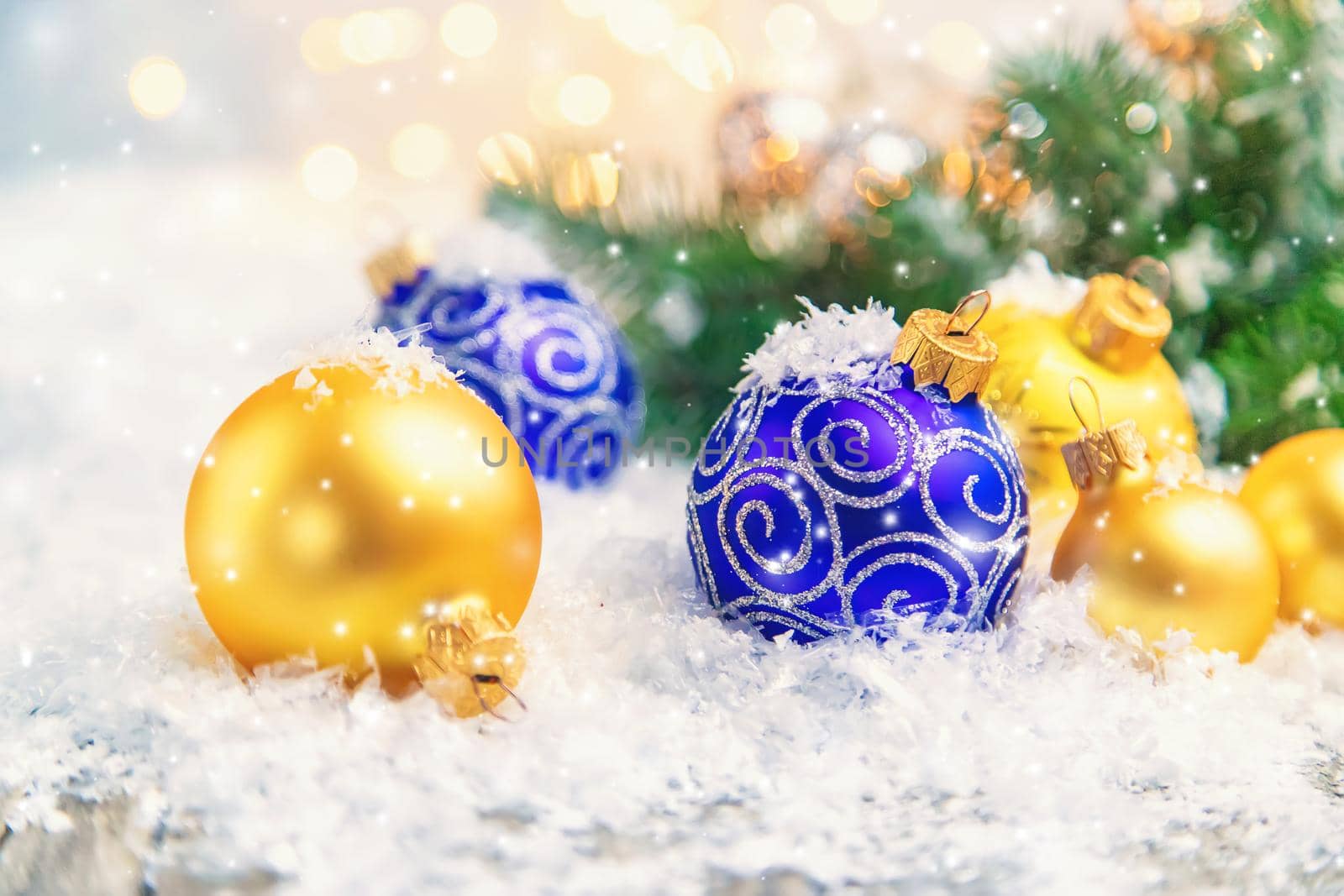 Christmas background and beautiful decor. New Year. Selective focus. Holiday.