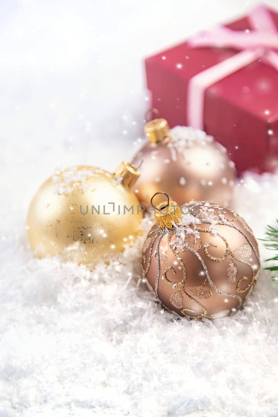 Christmas background and beautiful decor. New Year. Selective focus. Holiday.