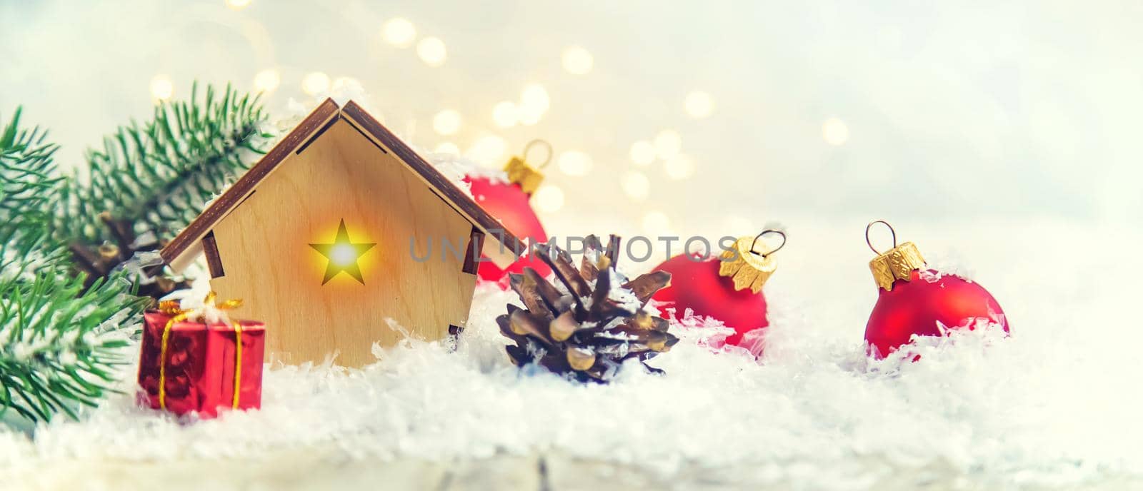 Christmas decor, new year snow house. Selective focus. by yanadjana