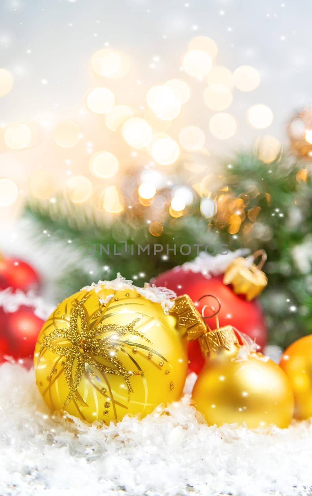 Christmas background and beautiful decor. New Year. Selective focus. by yanadjana