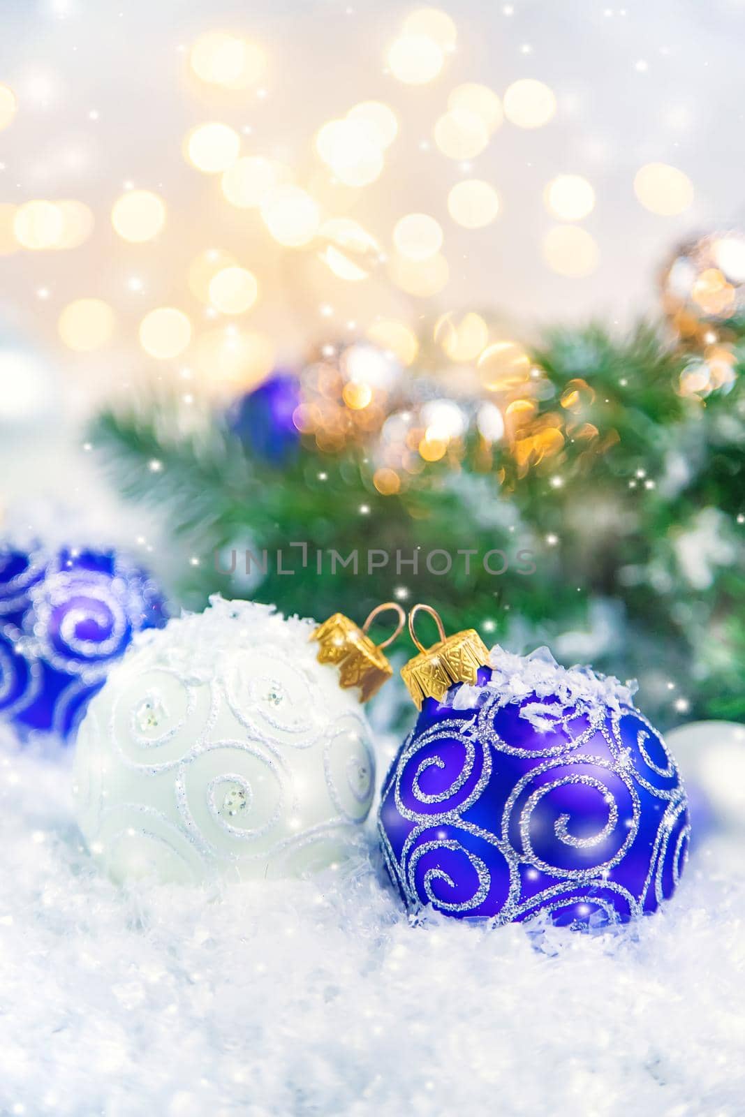 Christmas background and beautiful decor. New Year. Selective focus. by yanadjana